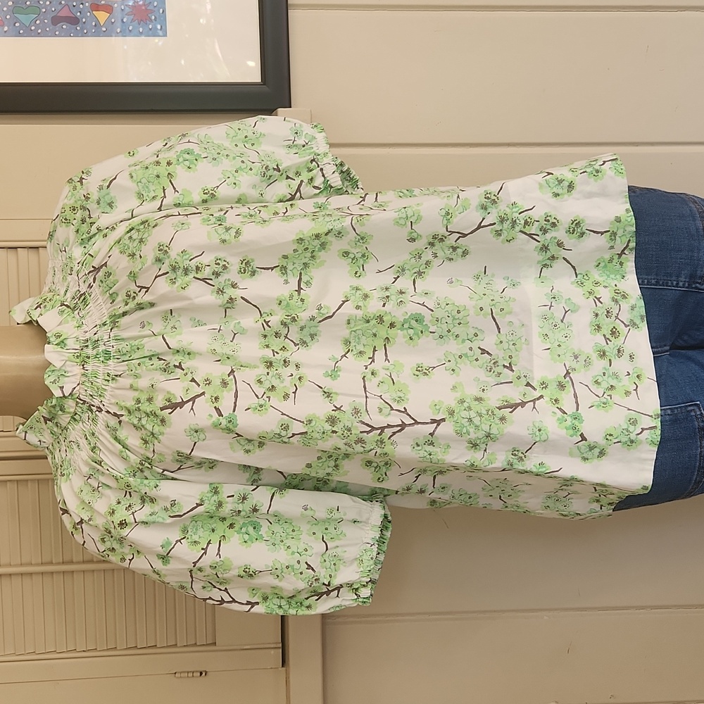 J. Crew Light Green Floral Blouse